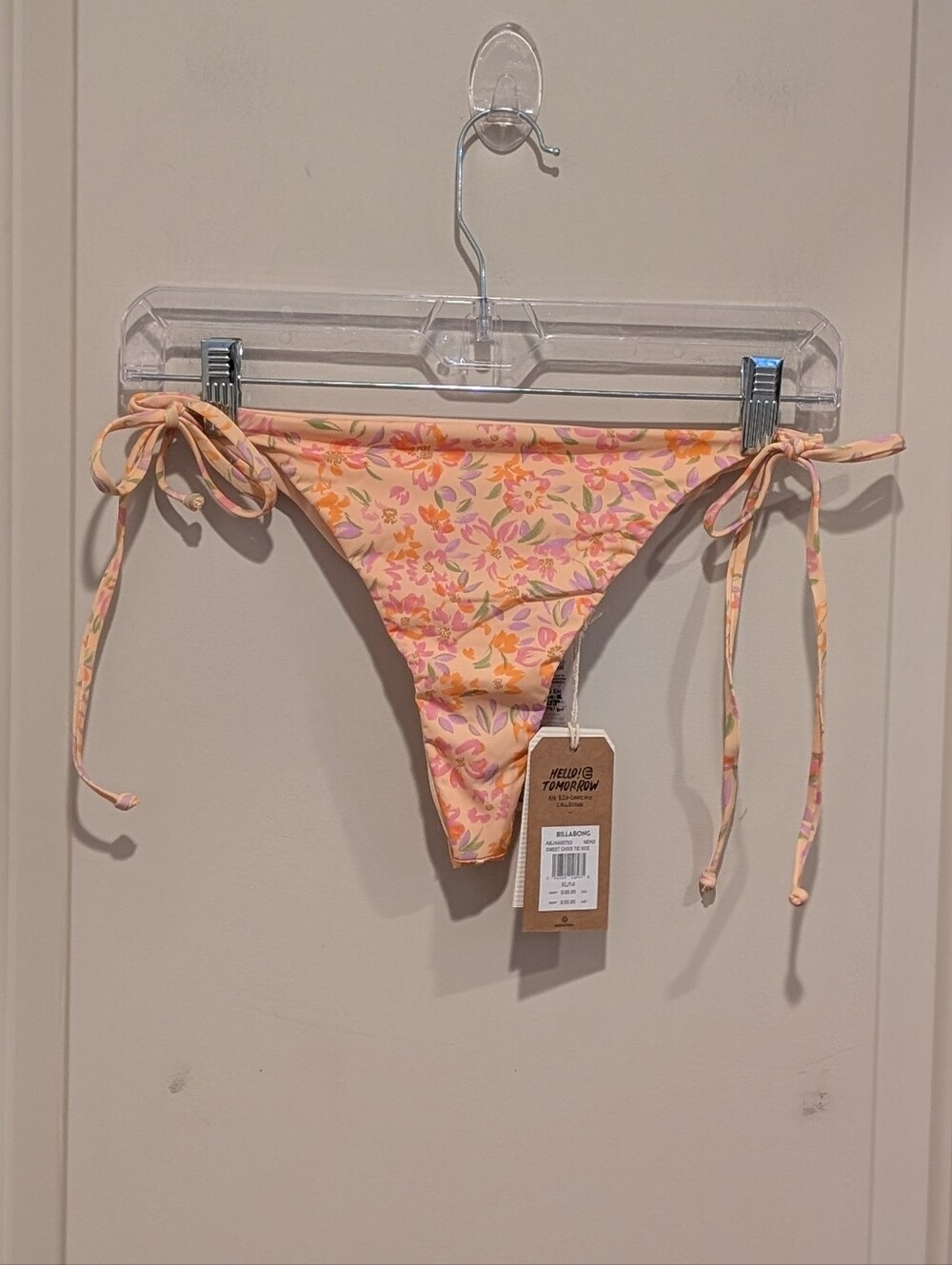 Billabong Peach Floral Tie-Side Thong Bikini Bottoms with Pink Accents XL